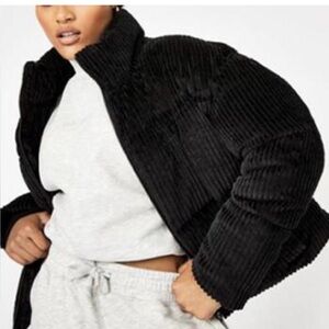 Black Corduroy Cropped Puffer Jacket Size Small